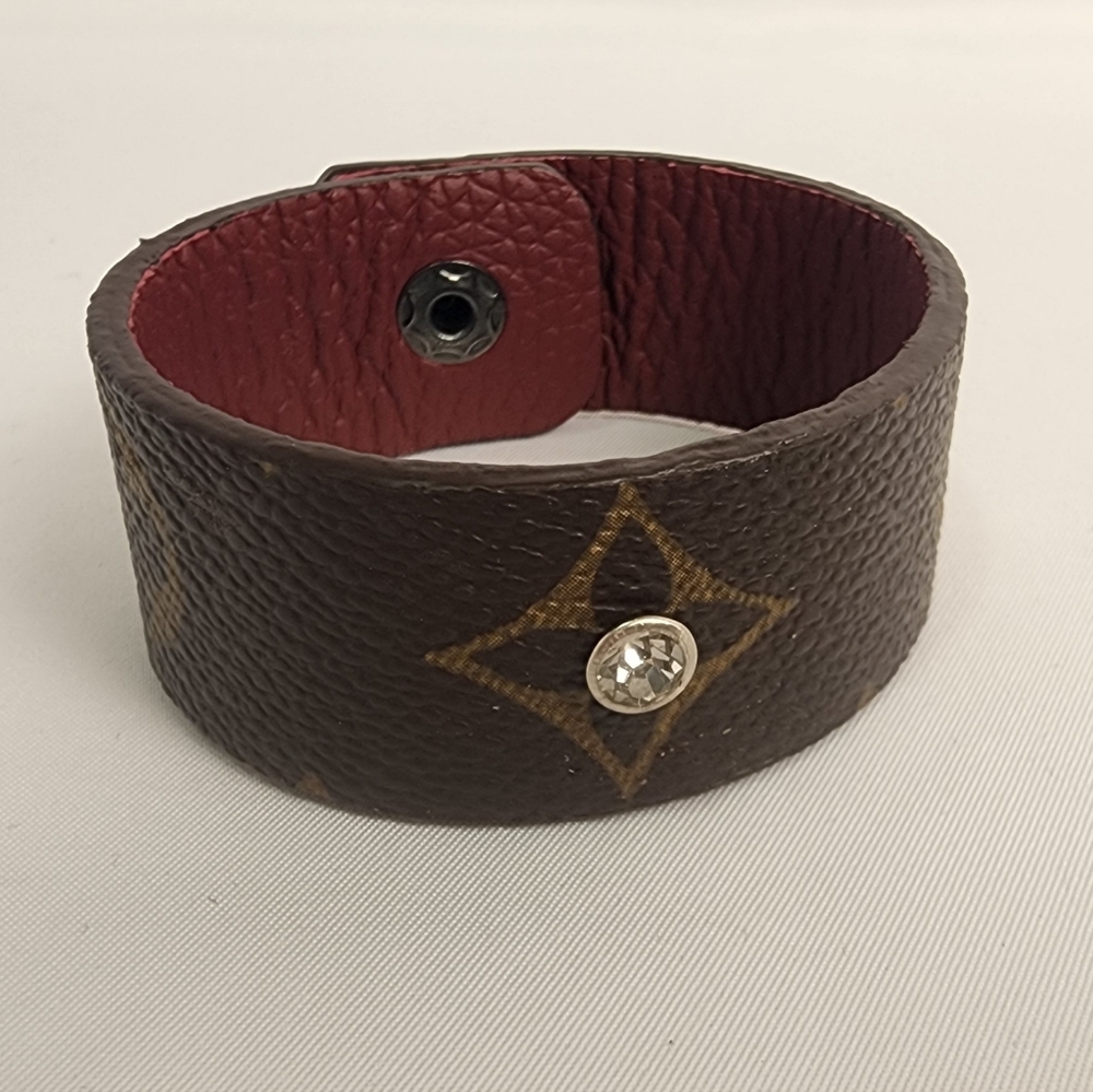 Louis Vuitton Brown Monogram Canvas Leather Bracelet with Crystal Embellishments